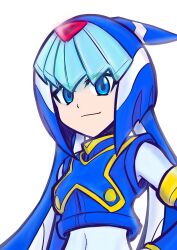 1girl android aoihito72 blue_eyes blue_helmet capcom fairy_leviathan_(mega_man) fins forehead_jewel gem head_fins helmet highres humanoid_robot mega_man_(series) mega_man_zero_(series) robot robot_girl white_background 