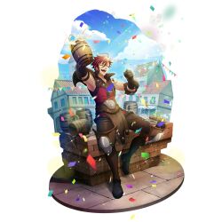  1boy :d arm_tattoo arm_up armor armpits artist_request beer_mug black_gloves black_pants black_shirt blue_sky bread bread_slice brown_armor brown_gloves closed_eyes closed_mouth clouds cloudy_sky collarbone confetti cup day elbow_gloves facing_ahead food frown full_body game_cg gloves greaves grey_armor hair_between_eyes hand_up holding holding_cup l&#039;arc_berg_sickle leather_loincloth loincloth male_focus messy_hair mug official_art open_mouth outdoors pants pauldrons poleyn red_eyes red_hair red_shirt shin_guards shirt short_hair shoulder_armor simple_background single_pauldron sitting sky sleeveless sleeveless_shirt smile solo standing swept_bangs tate_no_yuusha_no_nariagari tate_no_yuusha_no_nariagari_rerise tattoo teeth toast tongue town transparent_background two-tone_armor two-tone_shirt underwear upper_teeth_only v-shaped_eyebrows 