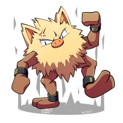  brown_fur full_body looking_at_viewer mistray-art no_humans pokemon pokemon_(creature) primeape signature simple_background solo white_background 