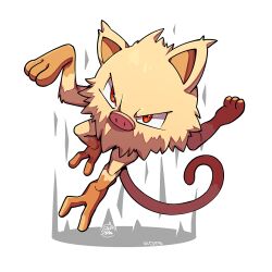  brown_eyes brown_fur full_body looking_at_viewer mankey mistray-art no_humans pokemon pokemon_(creature) signature simple_background solo tail white_background 