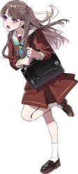  1girl aqua_neckerchief briefcase brown_dress brown_hair brown_shoes chigusa_minori dress fujishima_megumi full_body hasu_no_sora_school_uniform holding_strap leg_up link!_like!_love_live! loafers long_hair long_sleeves love_live! medium_dress neckerchief non-web_source official_art open_mouth pleated_dress running sailor_collar sailor_dress school_briefcase school_uniform shoes simple_background socks solo transparent_background two_side_up violet_eyes virtual_youtuber white_sailor_collar white_socks winter_uniform 