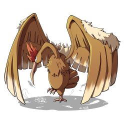  beak bird brown_feathers fearow feathered_wings feathers full_body mistray-art no_humans pokemon pokemon_(creature) signature simple_background solo white_background wings 