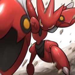  absurdres highres looking_at_viewer no_humans orange_eyes pokemon pokemon_(creature) scizor solo spicyichizo 