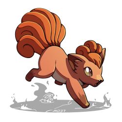  brown_eyes brown_fur extra_tails fox full_body mistray-art no_humans open_mouth pokemon pokemon_(creature) signature simple_background solo tail vulpix white_background 