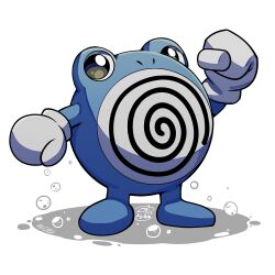  blue_skin bubble colored_skin full_body gloves looking_at_viewer mistray-art no_humans pokemon pokemon_(creature) poliwhirl signature simple_background solo white_background white_gloves 