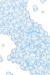  1girl apron apu_(aputto_9) blue_eyes blue_hair blue_jacket closed_mouth full_body hair_between_eyes highres jacket jersey_maid long_sleeves maid maid_apron maid_headdress original simple_background solo star_(symbol) tenshi_kaiwai unconventional_maid white_background 