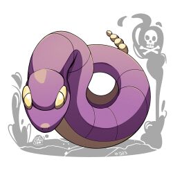  colored_skin ekans full_body looking_at_viewer mistray-art no_humans pokemon pokemon_(creature) purple_skin signature simple_background snake solo white_background 