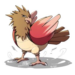  beak bird full_body looking_at_viewer mistray-art no_humans pokemon pokemon_(creature) signature simple_background solo spearow white_background 