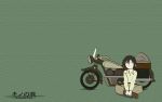 1girl androgynous boots hermes_(kino_no_tabi) kino kino_no_tabi motor_vehicle motorcycle short_hair sitting tagme