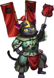  1boy armor artist_request banner battle_standard black_cat black_eyes cat cat_boy cat_tail colored_sclera demon_(megami_tensei) gunbai holding neko_shogun_(megami_tensei) nobori official_art persona persona_5 persona_5:_the_phantom_x shin_megami_tensei slit_pupils solo tail third-party_source transparent_background war_banner war_fan yellow_sclera 