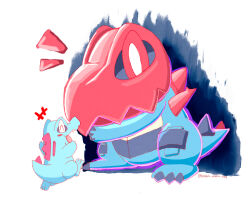  blue_claws blush claws closed_eyes colored_skin crocodilian fangs feraligatr hood hood_up mega_feraligatr mega_pokemon no_humans open_mouth pokemon pokemon_(creature) pokemon_focus sharp_teeth smile spikes spines tail teeth totodile waniwani_(hyda7523) 