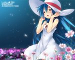 blue_hair closed_eyes flower hat izumi_kanata izumi_konata long_hair lucky_star mizuki_makoto night open_mouth solo very_long_hair 