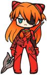  1girl blue_eyes chibi eyepatch lance long_hair neon_genesis_evangelion orange_hair plugsuit polearm rebuild_of_evangelion shikinami_asuka_langley souryuu_asuka_langley weapon 