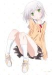  1girl absurdres green_eyes green_panties highres kawamura_kousuke legs long_sleeves onii-chan_dakedo_ai_sae_areba_kankeinai_yo_ne panties pantyshot sawatari_ginbee_haruomi school_uniform sitting socks sweater_vest tagme underwear white_hair white_legwear 