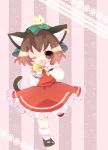  cat_ears chen earrings fang harusan highres jewelry open_mouth tail touhou wink 