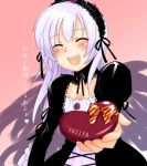  closed_eyes holding holding_gift incoming_gift rozen_maiden smile suigintou translation_request valentine 
