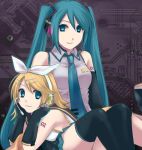  bad_id hatsune_miku kagamine_rin thighhighs twintails vocaloid 