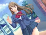  brown_eyes brown_hair fang jiyuuyuu long_hair original school_uniform 