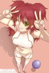  freckles gundam gundam_00 haro kannagi_kaname midriff nena_trinity red_hair redhead shorts thigh-highs thighhighs v wink yellow_eyes zettai_ryouiki 