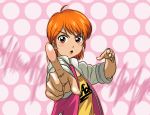  1girl futari_wa_precure futari_wa_pretty_cure highres kakkii misumi_nagisa orange_eyes orange_hair pointing polka_dot precure short_hair sleeves_rolled_up 