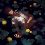  ame_(artist) flower jeans lotus male midriff original shirt water water_lilies 