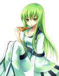  c.c. cc code_geass eating food green_hair long_hair pizza solo suzushiro_kurumi yellow_eyes 