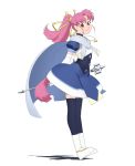  black_legwear boots cape dress gloves hair_ribbon jewelry long_hair millie_chliette necklace official_art pink_eyes pink_hair pointy_ears ponytail ribbon smile solo star_ocean star_ocean_first_departure tail thigh-highs thighhighs wand white_gloves 