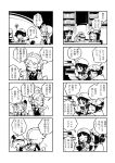  4girls 4koma afro book comic crescent flandre_scarlet hat highres hong_meiling hounori izayoi_sakuya library long_hair maid maid_headdress monochrome multiple_4koma multiple_girls patchouli_knowledge reading short_hair side_ponytail touhou translation_request voile wings 