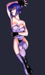  boots cyborg fingerless_gloves fusianatan ghost_in_the_shell ghost_in_the_shell_stand_alone_complex gloves kusanagi_motoko leg_lift leotard purple_hair red_eyes short_hair solo thighhighs 
