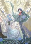  blue_eyes blue_hair cape couple dance dancing dress flower formal isaki_uta light ribbon ribbons rosette suit tea.x victorian 