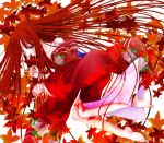  autumn_leaves blue_eyes japanese_clothes kaze_tsuki leaf leaves long_hair red_hair redhead tohno_akiha toono_akiha tsukihime vermillion_akiha 