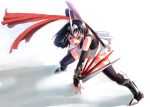  angry bad_id black_hair costume detached_sleeves fingerless_gloves homura_subaru nintendo personification pokemon scabbard scarf shadow sheath short_hair simple_background skarmory skirt solo sword thigh-highs thighhighs weapon white_background yellow_eyes zettai_ryouiki 