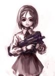  bullpup densen_maniya gun gunslinger_girl henrietta monochrome p90 purple short_hair weapon 