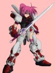  blue_eyes gundam gundam_astray_red_frame gundam_seed gundam_seed_astray levantine mahou_shoujo_lyrical_nanoha mahou_shoujo_lyrical_nanoha_a&#039;s mahou_shoujo_lyrical_nanoha_a's mecha mecha_musume parody pink_hair ponytail signum sword weapon 