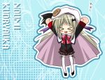  &gt;_&lt; buttons cape fang hat hayashi_sakura large_buttons little_busters! little_busters!! long_hair noumi_kudryavka plaid plaid_skirt school_uniform silver_hair skirt tartan thigh-highs thighhighs x3 