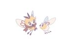  :&gt; brown_eyes brown_scarf closed_mouth cutiefly eye_contact flying gen_7_pokemon looking_at_another no_humans pokemon pokemon_(creature) ribombee scarf shiroimoufu simple_background smile symbol_commentary white_background 