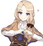  1girl blonde_hair blue_eyes cute dress female_focus fire_emblem fire_emblem:_three_houses fire_emblem:_three_houses fire_emblem_16 garreg_mach_monastery_uniform hair_ribbon heart heart_hands intelligent_systems long_hair looking_at_viewer mercedes_von_martritz moe nintendo ribbon side_ponytail simple_background smile solo spyggt 