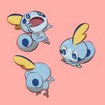  blue_eyes chiyo_(ppp_808) covering_mouth creature gen_8_pokemon multiple_views no_humans open_mouth pink_background pokemon pokemon_(creature) simple_background sobble starter_pokemon symbol_commentary tongue 