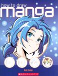  1boy androgynous automatic_giraffe blue-haired_boy_(how_to_draw_manga) blue_eyes blue_hair copyright_name cover cover_page english_commentary how_to_draw_manga looking_to_the_side lowres meme parted_hair redrawn smile solo tied_hair 