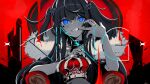  +_+ .live 1girl absurdres bangs barbed_wire black_collar black_nails blue_eyes chair coat collar crown crown_removed eyebrows_visible_through_hair finger_to_mouth fur-trimmed_coat fur_trim grin highres holding holding_crown kakyouin_chieri king_(vocaloid) long_hair looking_at_viewer nail_polish red_background red_theme smile solo song_name teeth throne two_side_up user_jhhp7477 virtual_youtuber 