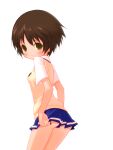  0123456789 brown_eyes brown_hair closed_eyes groin kaminagi_ryouko looking_back miniskirt panties short_hair simple_background skirt thighs underwear uniform zegapain 