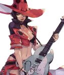  1girl absurdres black_hair electric_guitar guilty_gear guilty_gear_strive guitar hat highres i-no instrument jacket red_headwear red_jacket short_hair subakeye sunglasses witch_hat 
