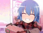  1girl blue_hair chocolate gloves happy_valentine hoshino_ushio scarf smile starmine_(manga) stroma 