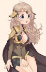  1girl ahoge bangs berserkwitchart blonde_hair blue_eyes breasts cape circlet fire_emblem fire_emblem_fates hair_ornament highres long_hair looking_to_the_side medium_breasts open_mouth ophelia_(fire_emblem) turtleneck 