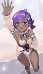  1girl bangs blush breasts dark_skin dark-skinned_female fate/grand_order fate/prototype fate/prototype:_fragments_of_blue_and_silver fate_(series) hassan_of_serenity_(fate) kopaka_(karda_nui) looking_at_viewer lostroom_outfit_(fate) open_mouth purple_hair short_hair violet_eyes 