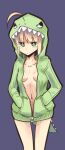  1girl ahoge artoria_pendragon_(all) blonde_hair boa_(brianoa) breasts closed_mouth fate/stay_night fate_(series) green_eyes hood hoodie looking_at_viewer no_bra no_pants short_hair simple_background solo 