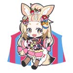  1girl :3 animal_ear_fluff animal_ears black_footwear black_hair blonde_hair blue_bow blush bow closed_mouth clothing_cutout clown club_(shape) diamond_(shape) facial_mark fox_ears fox_girl fox_tail full_body hair_bow hair_ornament hairclip heart hololive long_hair looking_at_viewer makeup multicolored multicolored_hair omaru_polka pink_hair pink_legwear red_bow shika_kirin skirt smile solo spade_(shape) standing star_(symbol) star_in_eye straight-on streaked_hair striped symbol_in_eye tail violet_eyes virtual_youtuber 