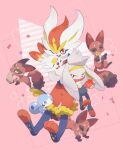  apple bag bright_pupils cinderace closed_eyes creature eating food fruit gen_8_pokemon hands_up holding holding_food holding_fruit holding_pokemon izobe mouth_hold nickit one_eye_closed open_mouth paper_bag pokemon pokemon_(creature) raboot red_eyes scorbunny smile sobble starter_pokemon teeth toes white_pupils 