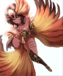  1girl aknosom bare_shoulders breasts character_request check_character hair_ornament highres jojobirdz monster_hunter_(series) monster_hunter_rise parted_lips personification simple_background solo white_background wings 