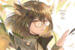  1girl ahoge arknights bingansuan_jiamouren brown_hair coat glasses image_sample lofter_sample lowres orange_eyes owl_ears owl_girl short_hair silence_(arknights) solo sweater turtleneck turtleneck_sweater 